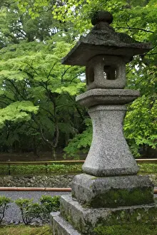 Buddhism Prints: A traditional Japanese lantern marks the path towards the Golden Temple (Kinkaku-Ji) in Kyoto