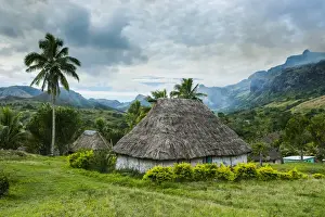 Traditional thached roofed huts in Navala in the Ba Highlands of Viti Levu, Fiji
