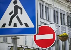 Traffic sign with house, Vilnius, Lithuania