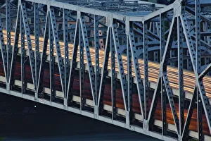Covington Prints: Traffic trails across bridge at dusk, Cincinnati, Ohio, from Devou Park, Covington