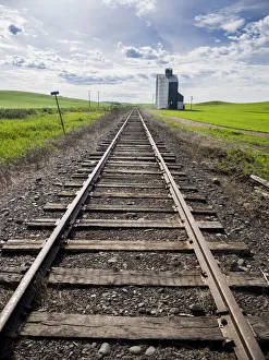 Palouse Prints: Train tracks and grain elevator in Eastern Washington