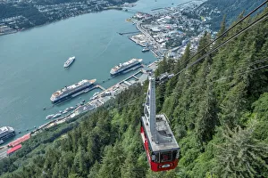 USA, North America, Alaska Prints: Tramway, Gastineau Channel, Mount Roberts, Juneau, Alaska, USA