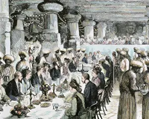 Contemporary History Prints: Travel to India of the Prince of Wales. Gala Dinner held in the Underground Temple