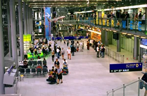Language Prints: Travelers at the airport terminal in Cologne, Germany. germany, german, europe