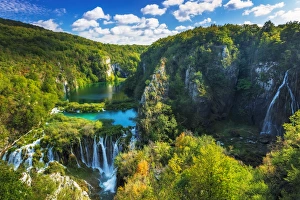 Cascades Prints: Travertine cascades on the Korana River, Plitvice Lakes National Park, Croatia