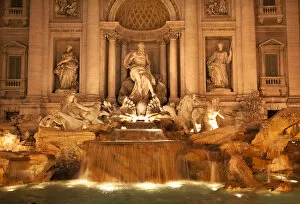 Italy Gallery: Trevi Fountain, Fontana de Trevi, Close Up, Night Neptune Statues, Rome Italy Finished
