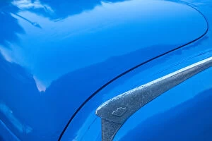 Detail of trunk and fender on blue classic American Buick car in Habana, Havana, Cuba