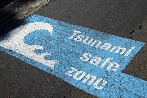 Images Dated 16th December 2014: Tsunami safe zone sign, Wellington, North Island, New Zealand