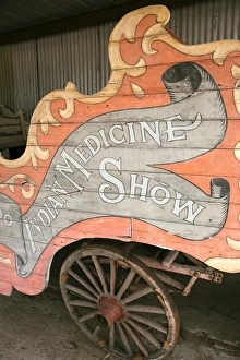 Nostalgia Prints: Tucumcari, New Mexico, USA. Old Medicine show wagon