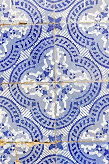 Mosaic Prints: Tunis, Tunisia. Blue decorative tiles on a house near the Tunis Souk
