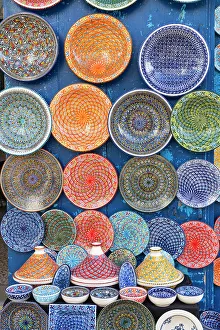 Pottery Prints: Tunis, Tunisia. Colorful bowls for sale