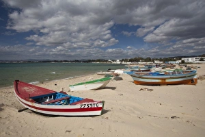 Hammamet Prints: Tunisia, Cap Bon, Hammamet, fishing boats on beach