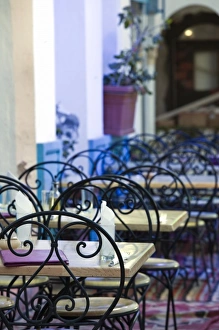 Jerba Island Prints: Tunisia, Jerba Island, Houmt Souq, cafe table