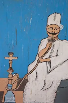 Tunisian Prints: Tunisia, The Jerid Area, Tozeur, Sheesha water pipe cafe mural