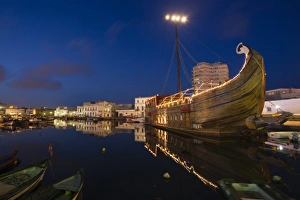 Tunisia, Northern Tunisia, Bizerte, Old Port, Le Phenicien floating restaurant, evening