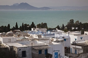 Mediterranean Village Prints: Tunisia, Sidi Bou Said, houses by the Gulf of Tunis