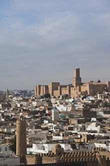 Images Dated 8th March 2010: Tunisia, Tunisian Central Coast, Sousse, elevated view over the Medina towards the Kasbah