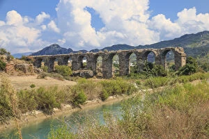 Turkey, Anatolia, Antalya, Aspendos, Aspendos Aqueduct over River Eurmedon