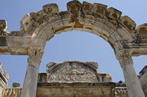 Images Dated 28th August 2011: Turkey, Ephesus. Temple of Hadrian, Hadrians arch