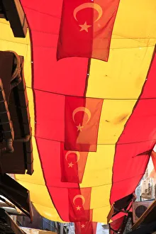 Istanbul Prints: turkey, Istanbul, Sultanahmet district of Old Istanbul, street market, Turkish flags