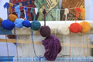 Images Dated 5th October 2015: Turkey, Izmir Province, Selcuk, weaving loom, rug making, balls of wool or yarn
