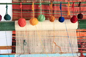 Images Dated 5th October 2015: Turkey, Izmir Province, Selcuk, weaving loom, rug making, balls of wool or yarn