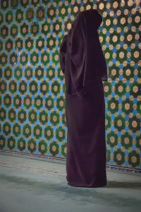 Apparel Prints: Turkey, Marmara, Bursa Province, Bursa, Green Mosque, Yesil Cami. Covered woman praying