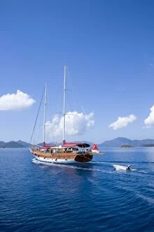 Turkish yacht Gulet on blue cruise, Gocek, Fethiye bay, Turkey