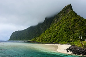 Turqoise water and white sand beach at Ofu Island, ManuA'a island group, American Samoa