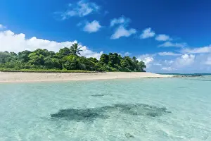 Tonga Prints: Turquoise water around a little island with a white sand beach in Haa'apai, Haapai
