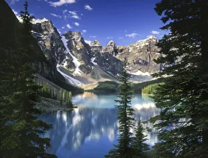 Calgary Prints: Turquoise water in moraine lake in Banff National Park near Calgary Canada