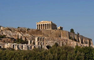 Athens Prints: Twilight at the Acropolis ruins, Parthenon hill, downtown Athens, Greece