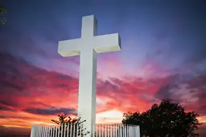 Flash Prints: Twilight, Setting Sun, Sunset Clouds Behind the Cross atop Mt. Helix, La Mesa, California