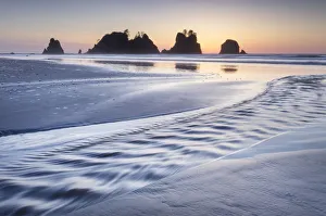 Sea Stack Prints: Twilight over Shi Shi Beach, sea stacks of Point of the Arches are in the distance