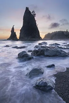 Seastack Prints: Twilight at Split Rock on Rialto Beach, Olympic National Park