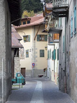 Dolomite Prints: Typical old town houses dating back to the middle ages. Predazzo in valley Val di Fiemme