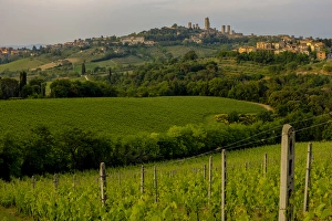 Skies Prints: Typical Rolling Hills Landscape. San Gimignano Skyline. Tuscany. Italy