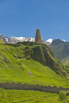 Images Dated 31st May 2010: Typical stone tower and town wall of Gudauri, Georgia