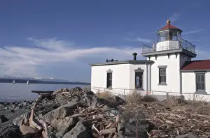 Elliott Bay Prints: U. S. A. Washington, Seattle Discovery Park Lighthouse on Elliott Bay