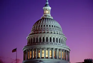 Back Ground Prints: The U. S. Capitol at dusk with light in the dome