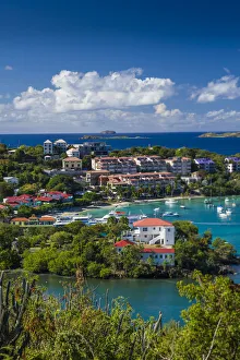 Images Dated 14th February 2017: U. S. Virgin Islands, St. John. Cruz Bay, elevated town view with The Battery