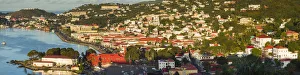 Images Dated 13th February 2017: U. S. Virgin Islands, St. Thomas. Elevated town view of Charlotte Amalie with Kings Wharf