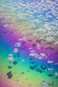 Images Dated 15th February 2017: U. S. Virgin Islands, St. Thomas. Aerial view of clouds and rainbow over the Caribbean Sea