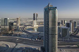 Elevated View Prints: UAE, Dubai, Downtown Dubai, elevated view of the edge of Downtown area towards Ras
