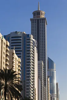 Prints of UAE, Dubai, Downtown Dubai, high rise buildings along Sheikh Zayed Road Images Dated 2018 June: UAE, Dubai, Downtown Dubai, high rise buildings along Sheikh Zayed Road
