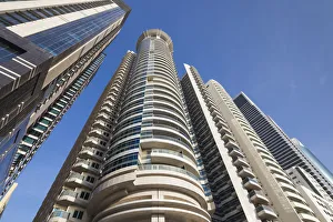 UAE, Dubai, Downtown Dubai, high rise buildings along Sheikh Zayed Road