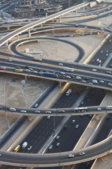 Traffic Prints: UAE, Dubai, Downtown Dubai, Sheik Zayed Road interchange, elevated view
