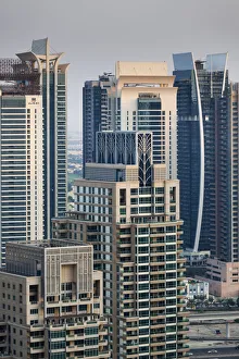 Images Dated 23rd October 2015: UAE, Dubai, Dubai Marina, elevated view of the marina, dusk