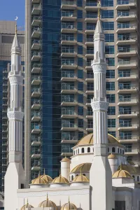 Prints of UAE, Dubai, Dubai Marina, marina mosque Images Dated 2018 June: UAE, Dubai, Dubai Marina, marina mosque