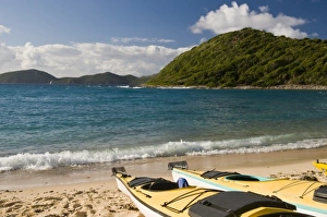 Images Dated 2nd February 2010: UK, British Virgin Islands, Peter Island, White Bay. Kayaks hauled out on beach